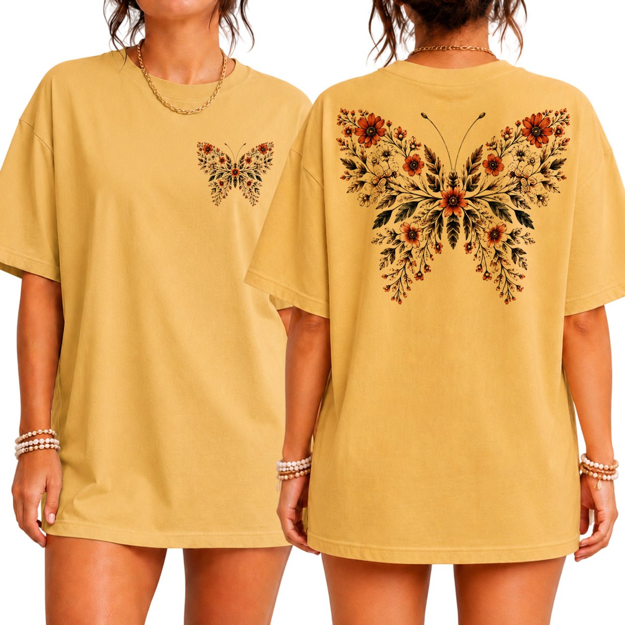 Butterfly Shirt Vintage with Floral Back Tee - Yume Garden - Yume Gardens Indonesia