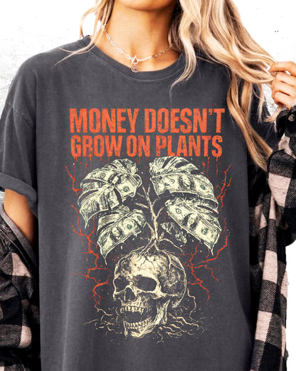 Money Doesn't Grow On Plants Skull T-Shirt | Monstera Lover Tee - Yume Garden