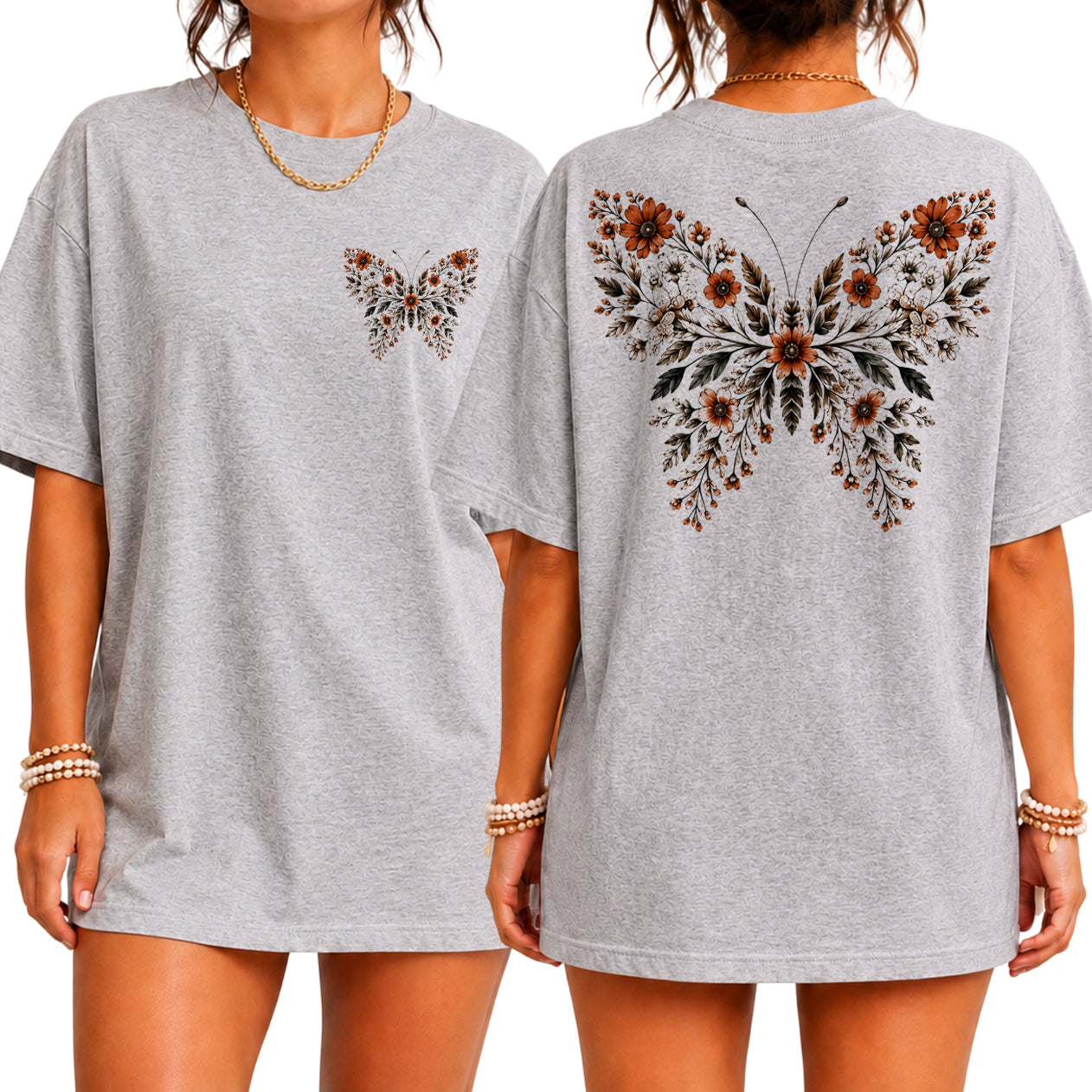 Butterfly Shirt Vintage with Floral Back Tee - Yume Garden