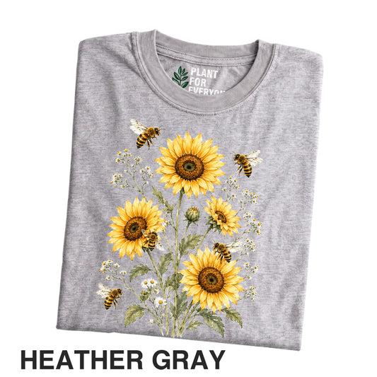 Vintage Sunflower Bee Shirt, Botanical Wildflower Graphic Tee, Garden Plant Floral Nature Unisex T-Shirt - Yume Garden