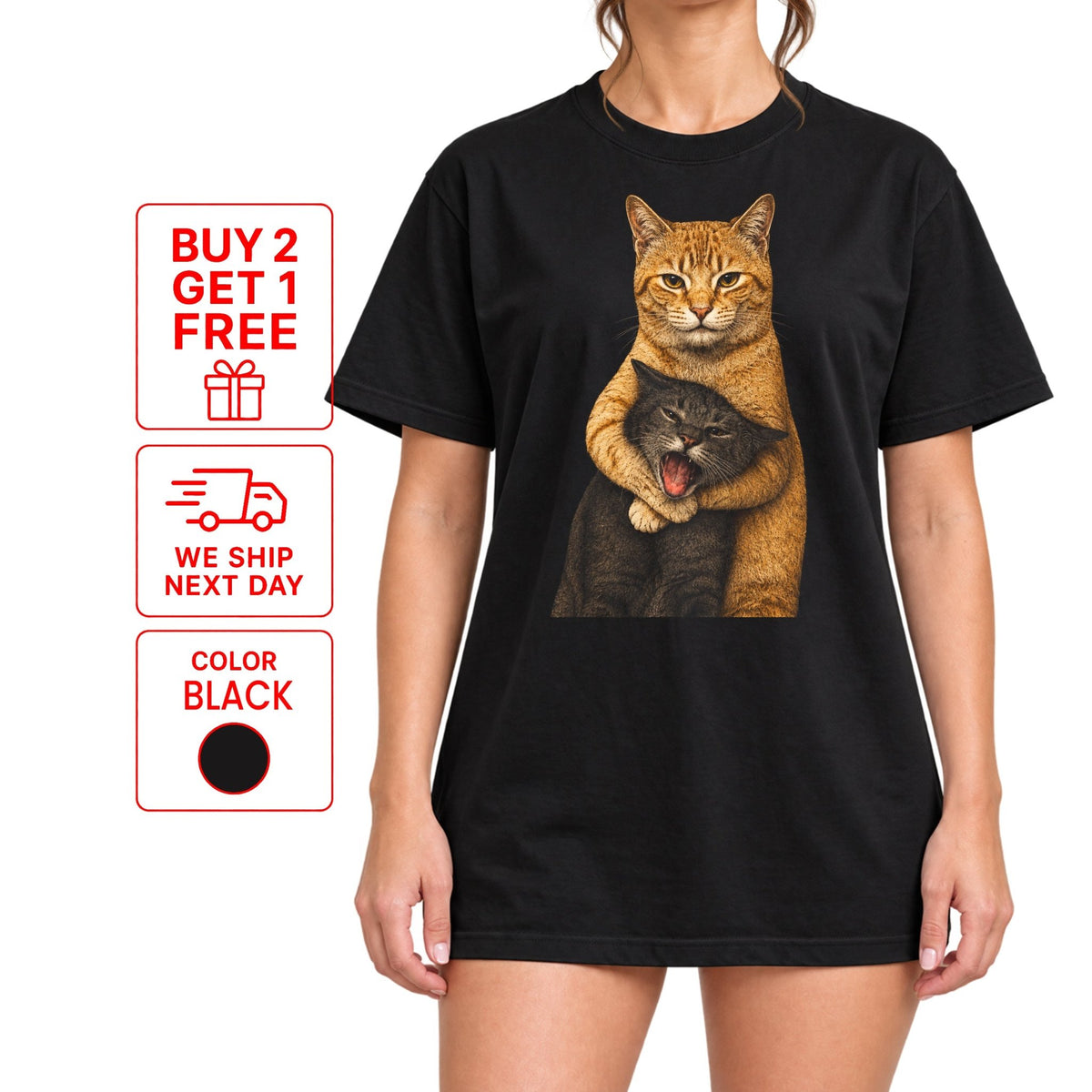 Funny Cat Shirt, Funny Hugging Cats Vintage T-Shirt, Chaotic Cat Meme Tee, Cute but Evil Cat Shirt, Pet Lover Gift - Yume Garden - Yume Gardens Indonesia