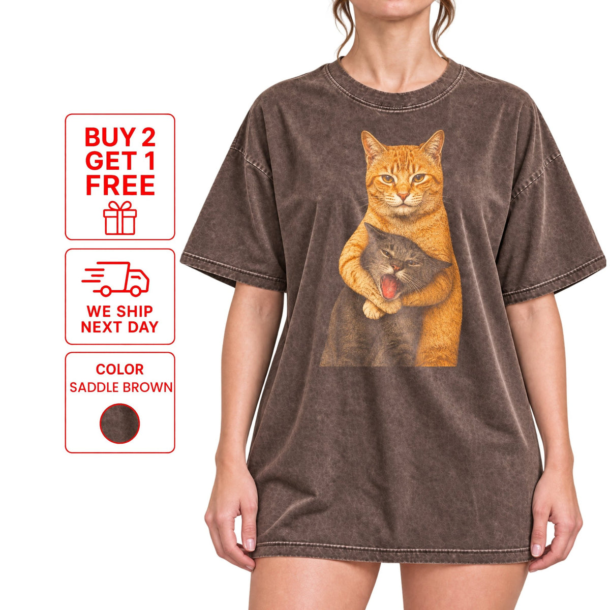 Funny Cat Shirt, Funny Hugging Cats Vintage T-Shirt, Chaotic Cat Meme Tee, Cute but Evil Cat Shirt, Pet Lover Gift - Yume Garden - Yume Gardens Indonesia