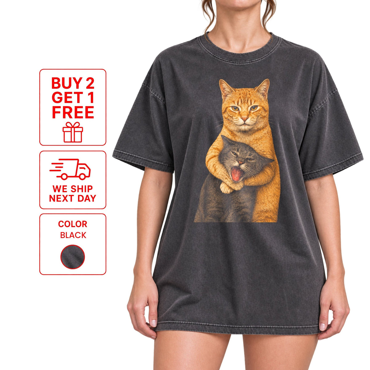 Funny Cat Shirt, Funny Hugging Cats Vintage T-Shirt, Chaotic Cat Meme Tee, Cute but Evil Cat Shirt, Pet Lover Gift - Yume Garden - Yume Gardens Indonesia