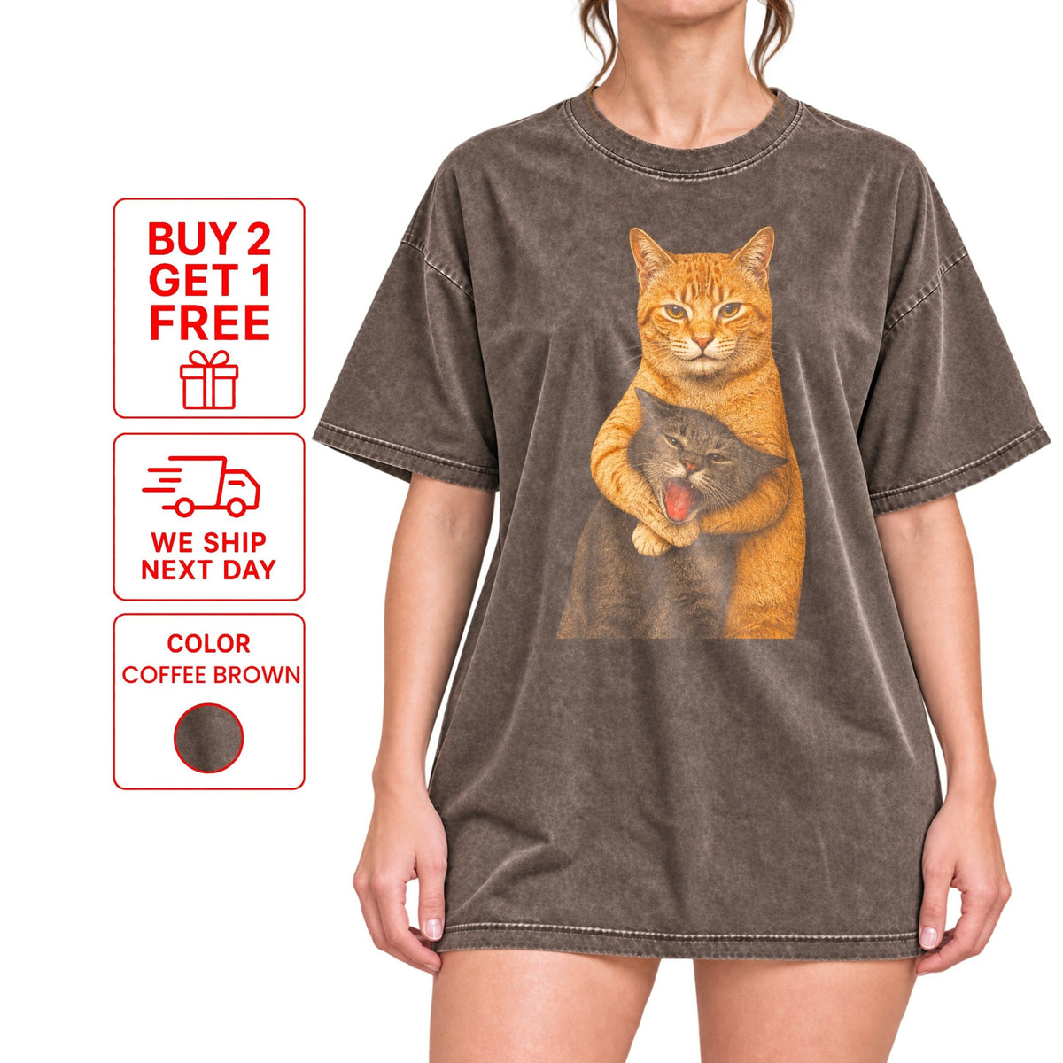 Funny Cat Shirt, Funny Hugging Cats Vintage T-Shirt, Chaotic Cat Meme Tee, Cute but Evil Cat Shirt, Pet Lover Gift - Yume Garden - Yume Gardens Indonesia
