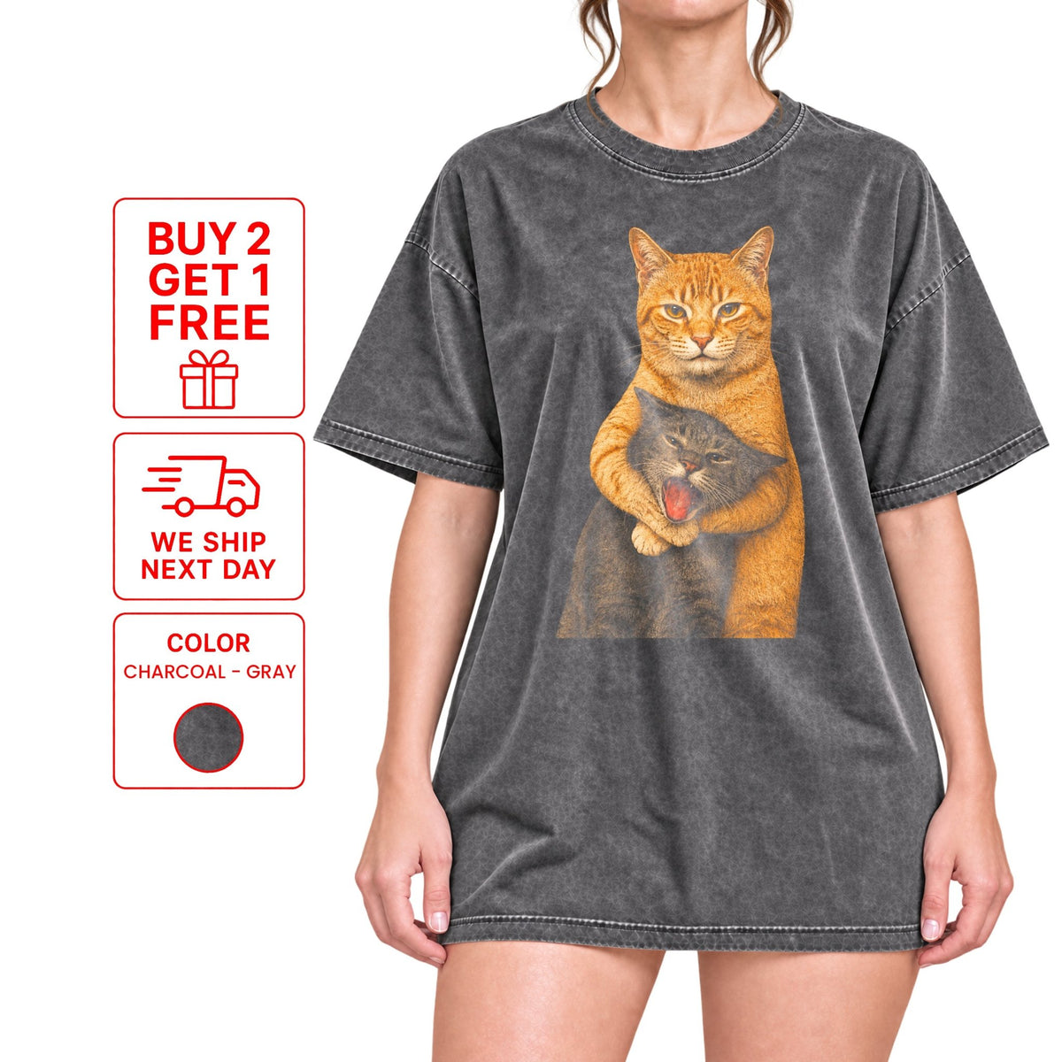 Funny Cat Shirt, Funny Hugging Cats Vintage T-Shirt, Chaotic Cat Meme Tee, Cute but Evil Cat Shirt, Pet Lover Gift - Yume Garden - Yume Gardens Indonesia
