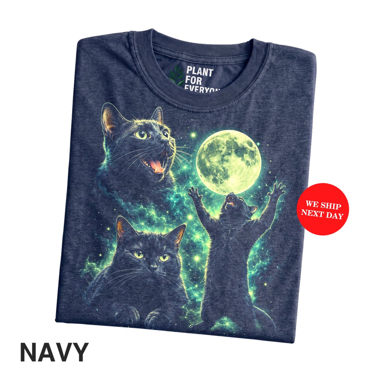 Funny Cat Shirt, Three Black Cats Moon Galaxy Graphic Tee - Yume Garden - Yume Gardens Indonesia