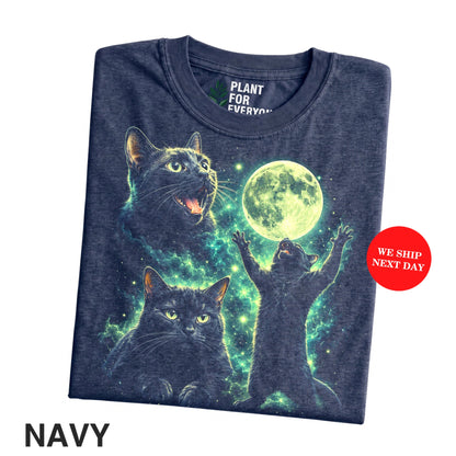 Funny Cat Shirt, Three Black Cats Moon Galaxy Graphic Tee - Yume Garden - Yume Gardens Indonesia