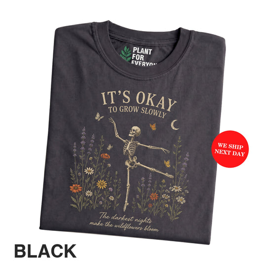 Skeleton Shirt, Botanical Shirt, Nature Graphic Tee, Dancing Skeleton Wildflower I Yume Garden - Yume Gardens Indonesia