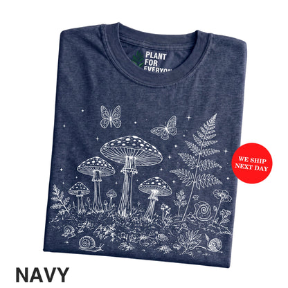 Vintage Mushroom Shirt with Botanical Forest Illustration - Yume Garden - Yume Gardens Indonesia