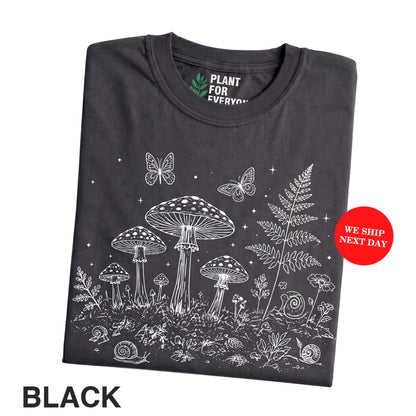 Vintage Mushroom Shirt with Botanical Forest Illustration - Yume Garden - Yume Gardens Indonesia