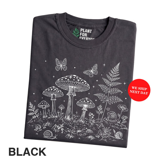 Vintage Mushroom Shirt with Botanical Forest Illustration - Yume Garden - Yume Gardens Indonesia