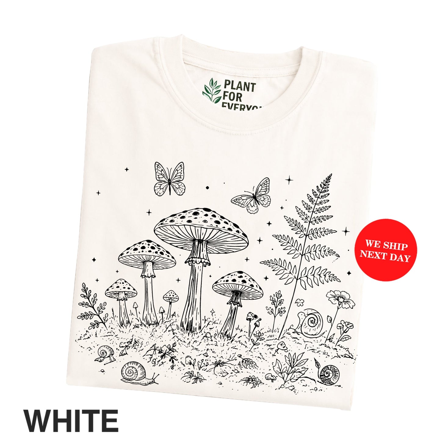 Vintage Mushroom Shirt with Botanical Forest Illustration - Yume Garden - Yume Gardens Indonesia