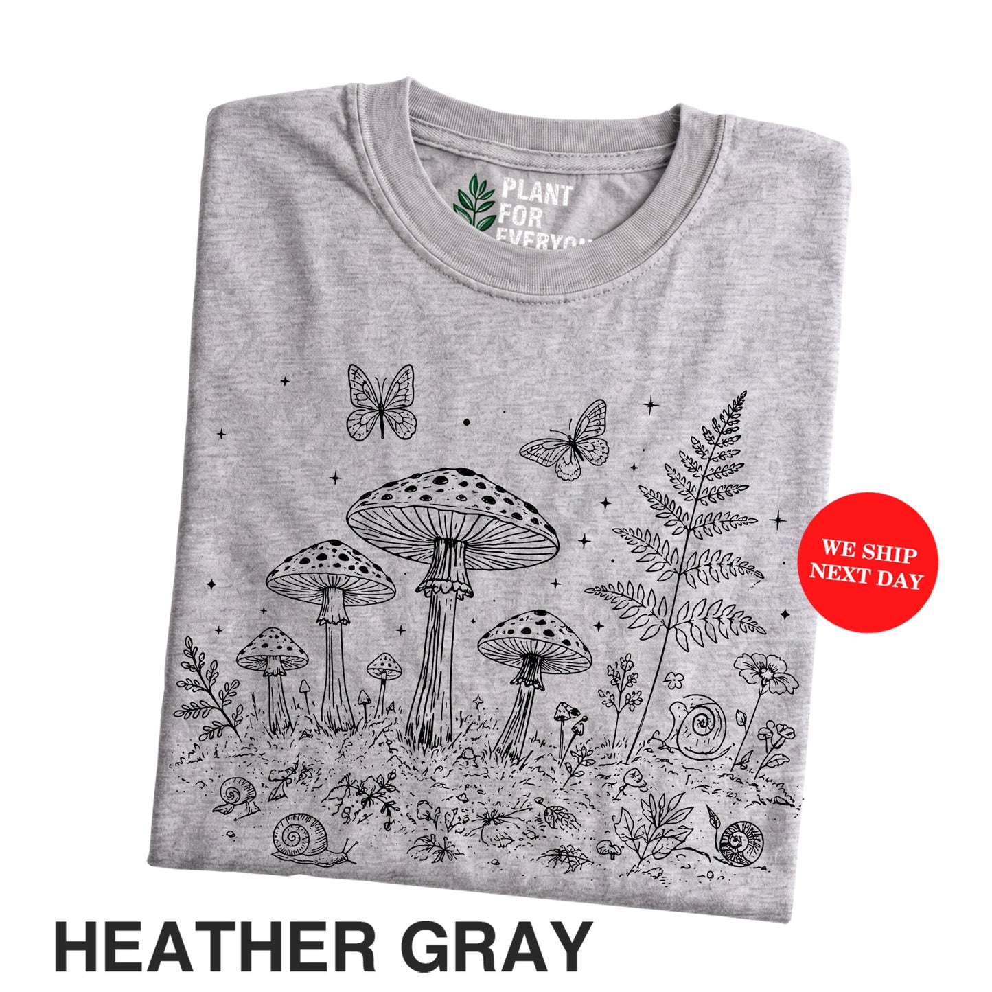 Vintage Mushroom Shirt with Botanical Forest Illustration - Yume Garden - Yume Gardens Indonesia
