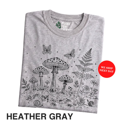 Vintage Mushroom Shirt with Botanical Forest Illustration - Yume Garden - Yume Gardens Indonesia