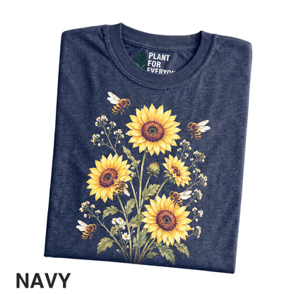 Vintage Sunflower Bee Shirt, Botanical Wildflower Graphic Tee, Garden Plant Floral Nature Unisex T-Shirt - Yume Garden - Yume Gardens Indonesia