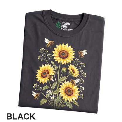 Vintage Sunflower Bee Shirt, Botanical Wildflower Graphic Tee, Garden Plant Floral Nature Unisex T-Shirt - Yume Garden - Yume Gardens Indonesia