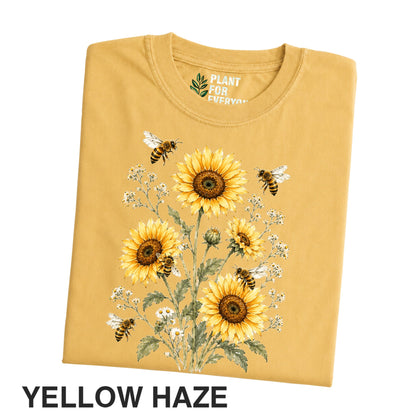 Vintage Sunflower Bee Shirt, Botanical Wildflower Graphic Tee, Garden Plant Floral Nature Unisex T-Shirt - Yume Garden - Yume Gardens Indonesia