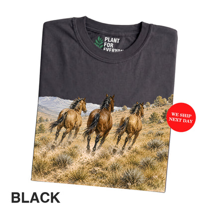 Wild Horses Shirt, Vintage Western Nature T-Shirt, Retro Wildlife Landscape Tee, Horse Lover Gift - Yume Garden - Yume Gardens Indonesia