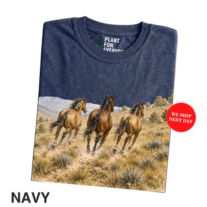 Wild Horses Shirt, Vintage Western Nature T-Shirt, Retro Wildlife Landscape Tee, Horse Lover Gift - Yume Garden - Yume Gardens Indonesia